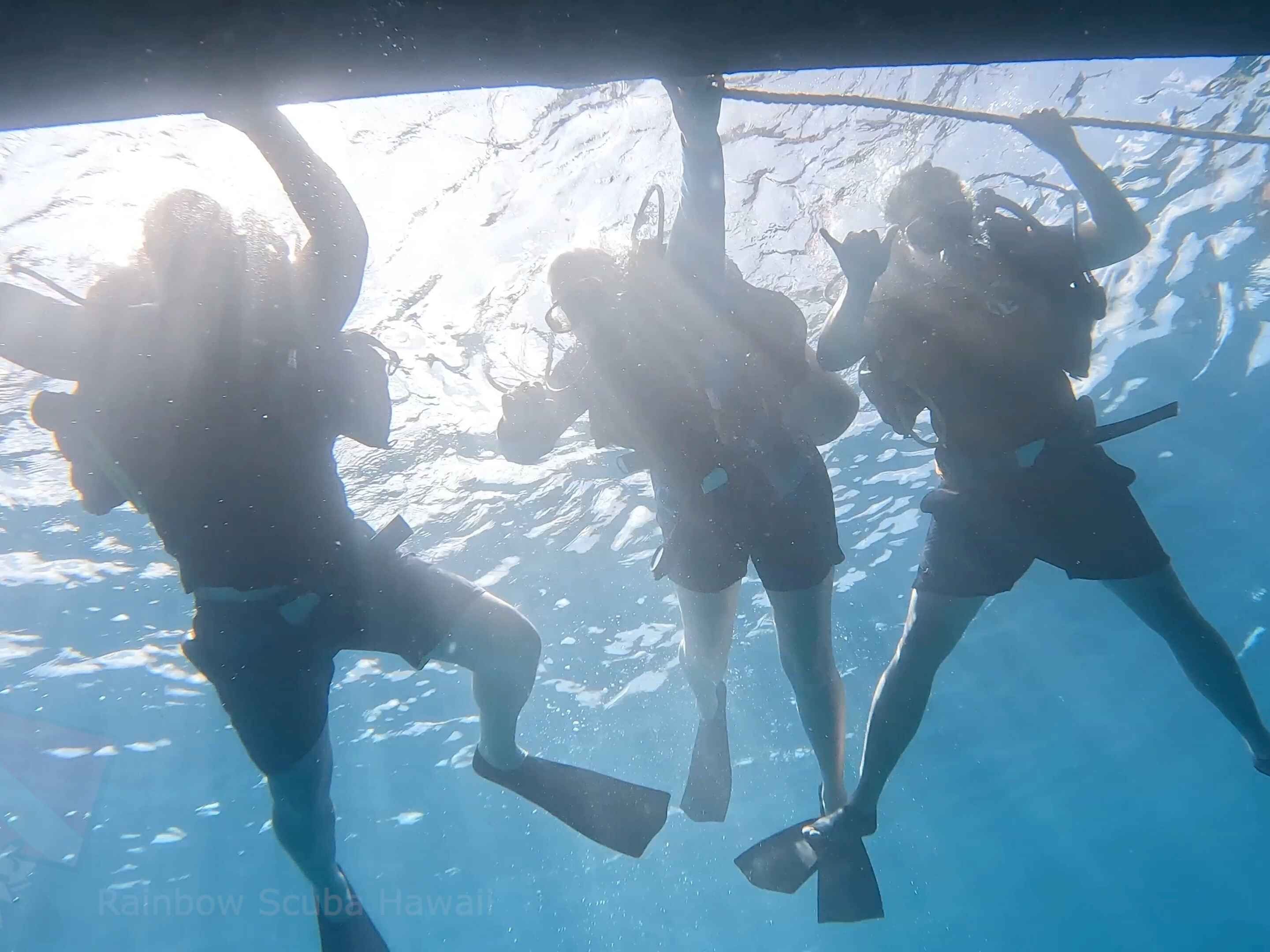 Diver checking gear underwater